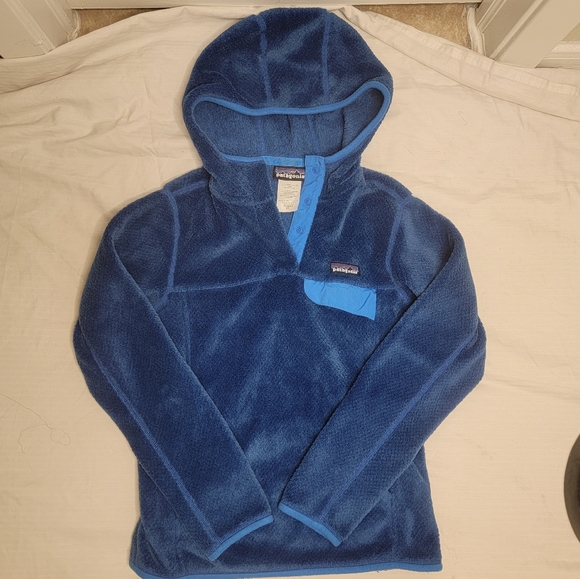Patagonia Jackets & Blazers - Patagonia Snap T Hooded Fleece Pull Over Jacket Sweatshirt Blue Womens Sz XS